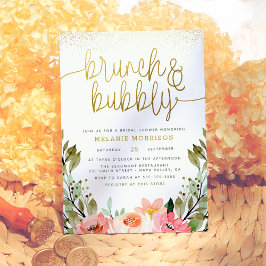 Convites Dourado Chá de panela Floral Brunch e Bubbles