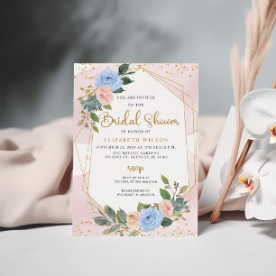 Convites Dourado Chá de panela Geométrico Blush Floral