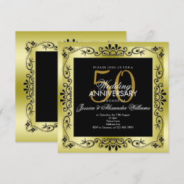 Convites Dourado Clássico Decorativo Enquadrado 50º Casamen