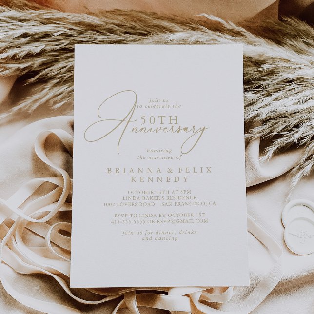Convites Dourado Classy Chic 50º Aniversário de Casamento  (Criador carregado)
