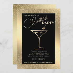 Convites Dourado cocktail negro de férias de luxo