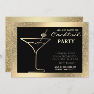 Convites Dourado cocktail negro de férias de luxo