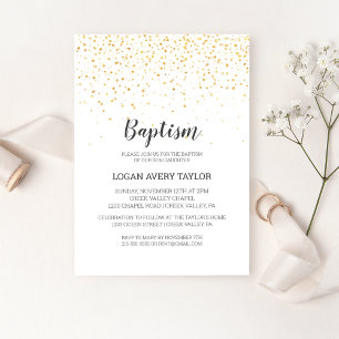 Convites Dourado Confetti Baby Baptism