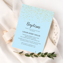 Convites Dourado Confetti Blue Baby Boy Baptism