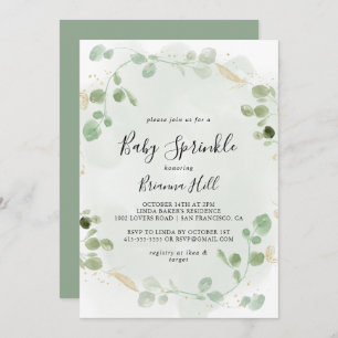 Convites Dourado Confetti Eucalyptus Foliage Baby Sprinkle