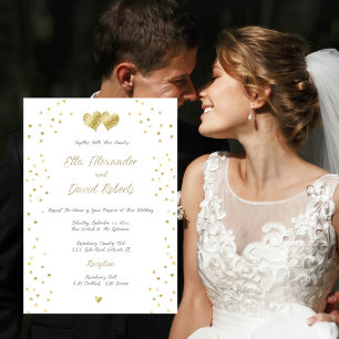 Convites Dourado Confetti Hearts, Casamento