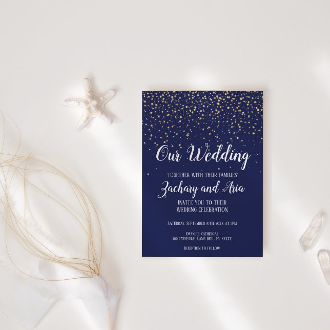 Convites Dourado Confetti|Marinho Nosso Casamento (Criador carregado)