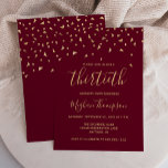 Convites Dourado Confetti no Partido aniversário de 30 anos<br><div class="desc">Este design moderno apresenta um confete triangular dourado falso sobre um fundo vermelho burgundy. A palavra "trigésimo" aparece em letras elegantes de ouro. Personalize o convite com o nome da fonte de letra de escrita manual em ouro, juntamente com a data, local e outros detalhes no tipo de serifa dourada....</div>
