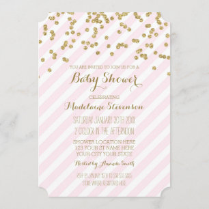 Convites Dourado Confetti Rosa Strips Bebês Invasões De Chu