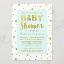 Convites Dourado Confetti Sky Blue Baby Shower Invants