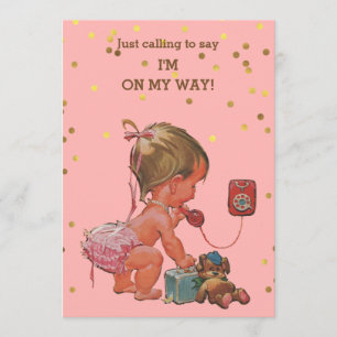 Convites Dourado Confetti Vintage Baby on Phone Chá de fral