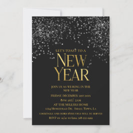 Convites Dourado Conflito Negro Festa de Véspera de Ano Nov