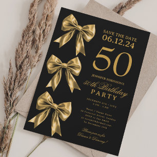 Convites Dourado Coquette Laço Salve A Data 50º Aniversário