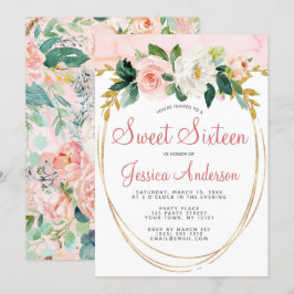 Convites Dourado cor-de-rosa Doce Floral 16 Aniversário