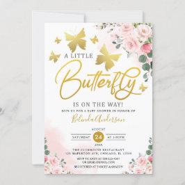 Convites Dourado Cor-de-Rosa Um Pequeno Chá de fraldas De B