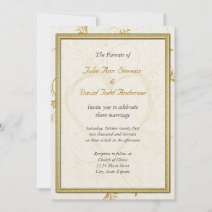 Convites Dourado Coração com Casamento de Quadros