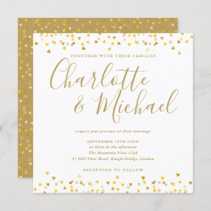 Convites Dourado Corações, Confetti Script Wedding Square