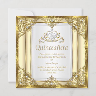 Convites Dourado Creme Branco Pérola Princesa Quinceanera