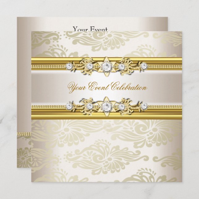 Convites Dourado Creme Embossed Parece Partido Elegante (Frente/Verso)