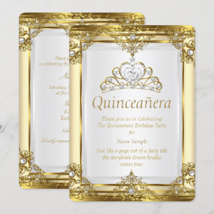 Convites Dourado Creme Pérola Branca Princesa Quinceanera