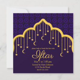 Convites Dourado Crescente Luas e Estrelas Ramadã, roxo