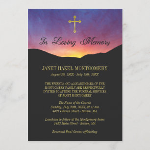 Convites Dourado Cross & Sunrise - Serviço Funerário