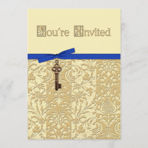 Convites Dourado Damask 3D com Key Charm e Arco Convida