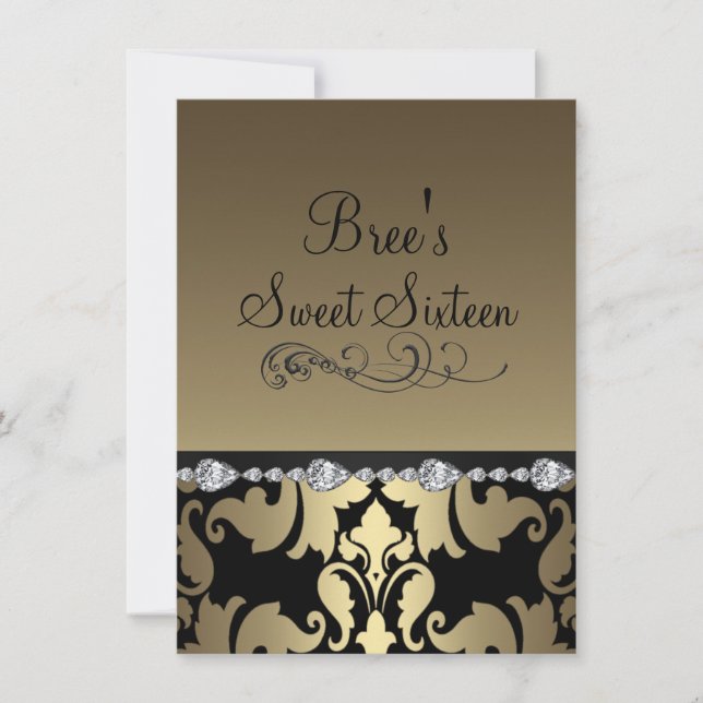 Convites Dourado Damask & Diamond Image Sweet 16 Invite (Frente)