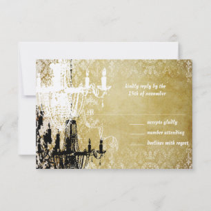 Convites Dourado Damask Vintage Chandelier Invitation
