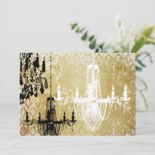 Convites Dourado Damask Vintage Chandelier Invitation