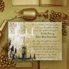 Convites Dourado Damask Vintage Chandelier Invitation