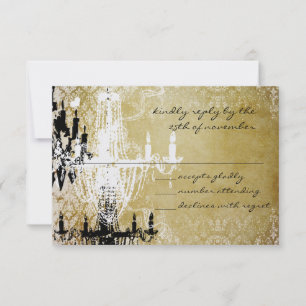 Convites Dourado Damask Vintage Chandelier Invitation