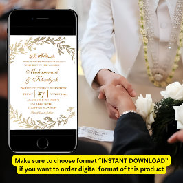 Convites Dourado deixa Ornamentado de casamento muçulmano C