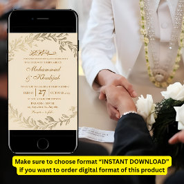 Convites Dourado deixa Ornamentado de casamento muçulmano C