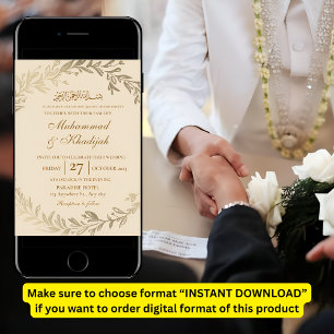 Convites Dourado deixa Ornamentado de casamento muçulmano C
