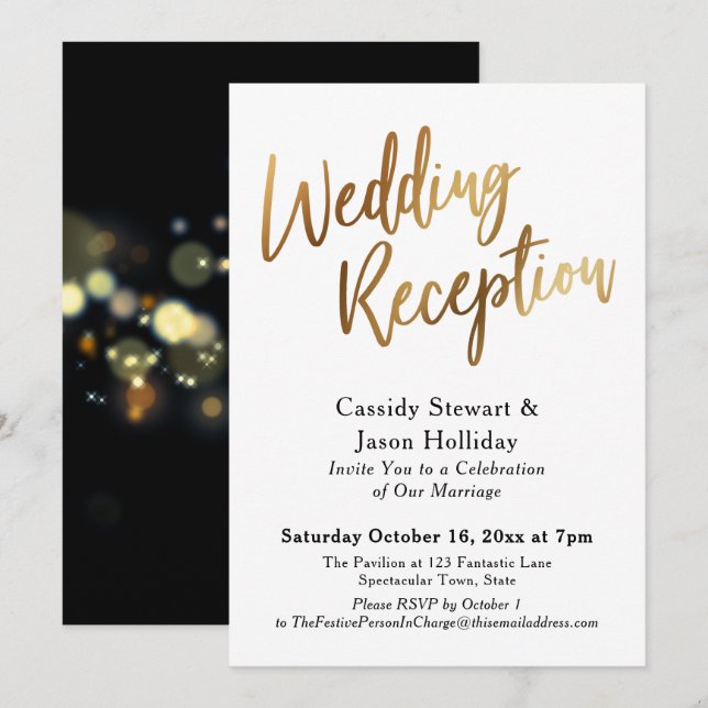 Convites Dourado Depois da Recepção de Casamento, Bokeh Pre (Frente/Verso)
