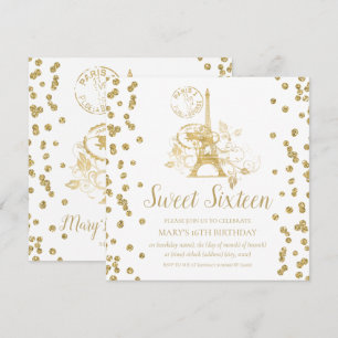 Convites Dourado Doce Dezesseis Paris Glitter Confetti