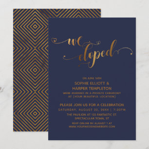 Convites Dourado e Azul-Marinho Nossa Celebração de Elopame