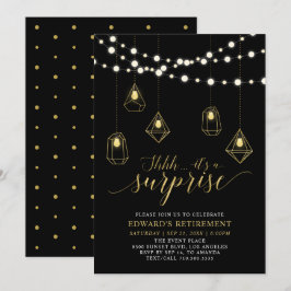 Convites Dourado e Black Chic Modern Surprise Retirement Pa