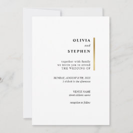 Convites Dourado e branco. Casamento com Tipografia Simples