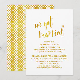 Convites Dourado e Branco Nós Casamos Celebração de Tipogra