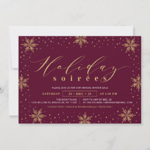 Convites Dourado e Burgundy Corporate Holiday Soiree Party
