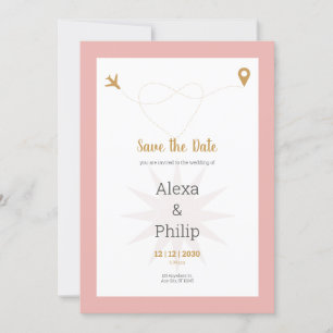 Convites Dourado e cor-de-rosa Salvem a data Casamento