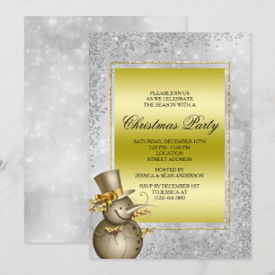 Convites Dourado e decorativo Snowman & Glitter, Bokeh Chri