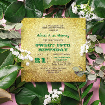 Dourado e Emerald Green Sparkly Sweet 16