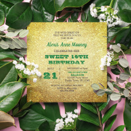 Convites Dourado e Emerald Green Sparkly Sweet 16