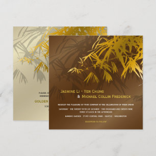Convites Dourado e marrom oriental Bamboo deixa casamento a