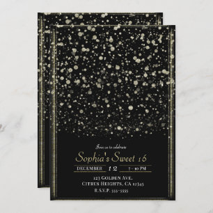 Convites Dourado e negro Confetti Splatter Sweet 16 Party