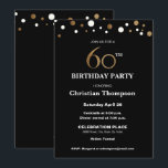 Convites Dourado e preto, 60ª Festa de aniversário<br><div class="desc">Este sofisticado falso *tema ouro e preto comemora este evento de aniversário de um marco. O texto é totalmente personalizável. Elegante. *dourado com gráfico impresso</div>