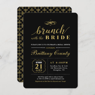 Convites Dourado e preto Brunch Bridal Elegante
